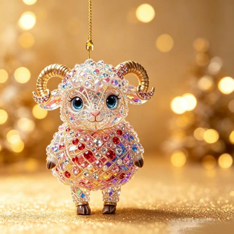 2D Flat Shining Goat Acrylic Hanging Ornament Cute Christmas Tree Pendant for Kids Room Xmas Decor