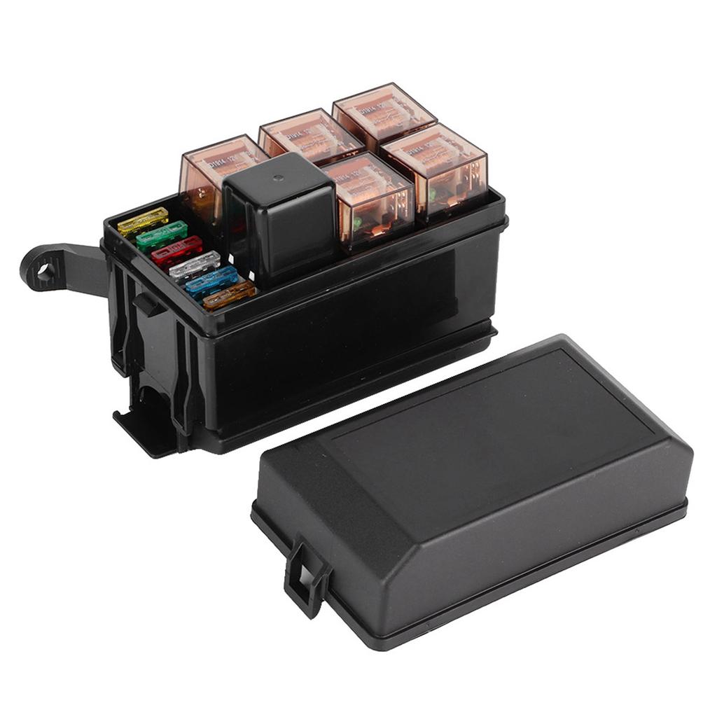 6 Way Car Fuse Box with 1pc 4p 12v and 5pcs 100A Transparent Shell Relays for Ships Car Racing