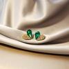 Gold-Plated Emerald Pave Diamond Heart Stud Earrings