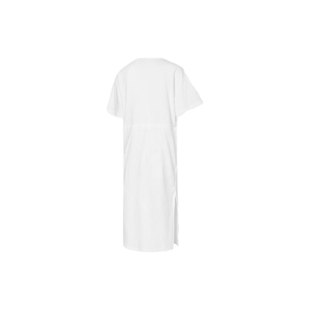 Puma Downtown Drawstring Solid Logo Талия Регулируемый круглый вырез А-силуэта Повседневное спортивное платье с коротким рукавом Женские платья Белый 531693-02