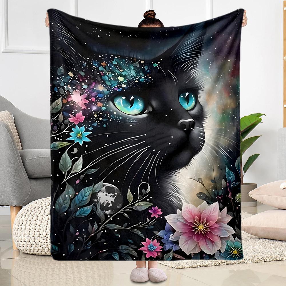 Whimsical Cat Artwork Flannel Blanket,Lightweight,Office Blanket,Sofa Blanket,Comfortable Blanket