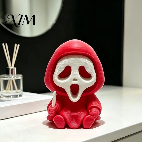 Desktop 3D Printed Skull Decor Halloween Ghost Statue, Cartoon Skeleton Sculpture, Textures Cute Dark Aesthetic Room Accessories Compact Horror
