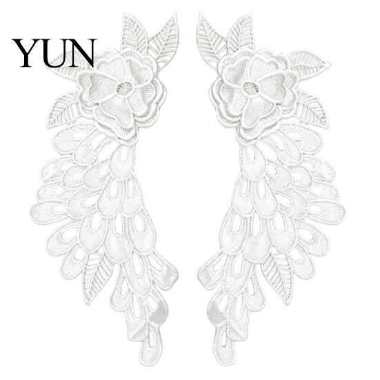 Wedding Dress Neckline Trim 2Pcs Embroidery Patches for Dress, Water-soluble Lace Applique, Floral Fairy Style Clothing Decor Motif Sew on Sticker,