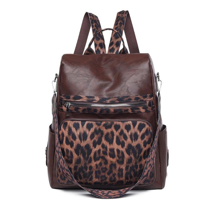 Ретро модный женский рюкзак большой емкости двухцветный леопардовый принт рюкзак