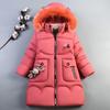 Girls Long Jacket Children Cotton-padded Jacket Girl Winter Cartoon Down Clothes Warm Coat Fur Hooed Snowsuit Kids 3-12Y