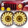 Motikvans Wrangler LED with Yellow Turn Signals and White for Wrangler Toyota FJ and Hummer Vehicle Inspection Set of 2 Round Headlights Headlights,