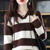 Women Pullover Sweater 2022 Sweater Casual V-neck Striped Korean Version Loose Hooded Casual Long Sleeve Sweater Pullover Female