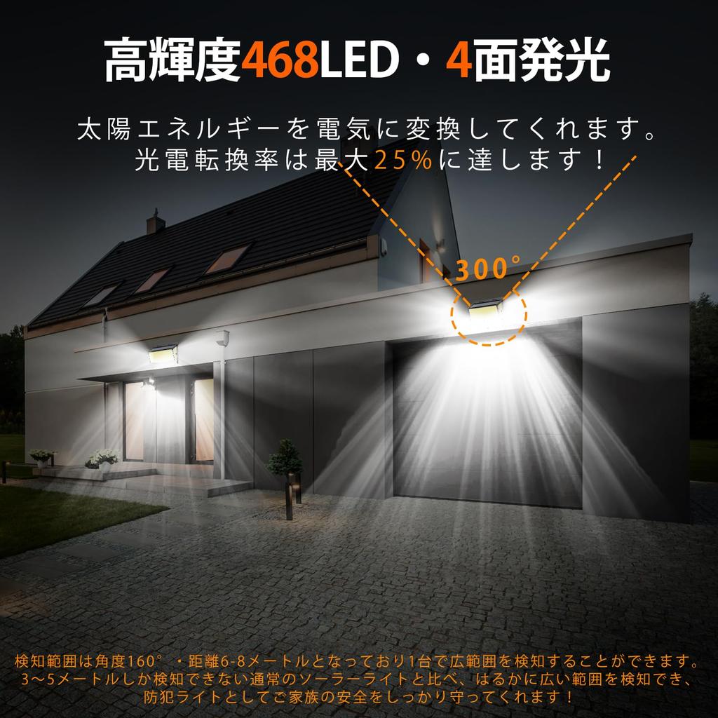 Солнечный свет, Наружный свет с датчиком, На солнечной батарее, 468 светодиодов, 3 интеллектуальных режима, Датчик движения, Водонепроницаемость IP65, Автоматическое включение/выключение, На солнечной батарее,