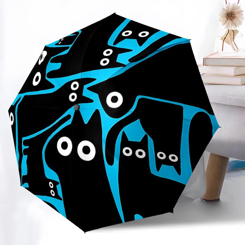 1pc Cat Blue Automatic Open/Close Umbrella, Portable Folding Umbrella, Compact Travel Umbrella for014