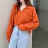 Hirsionsan Cropped Loose Solid V-neck Knitted Pullover Sweaters Women New Korean Causal Retro Sweaters Minimalist Long Sleeve Jumpers