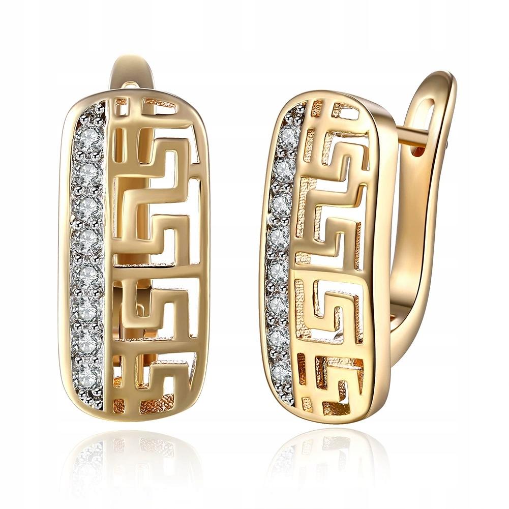 Women's Earrings 14k Gold Wide Olimp Ornament Crystals Clasp