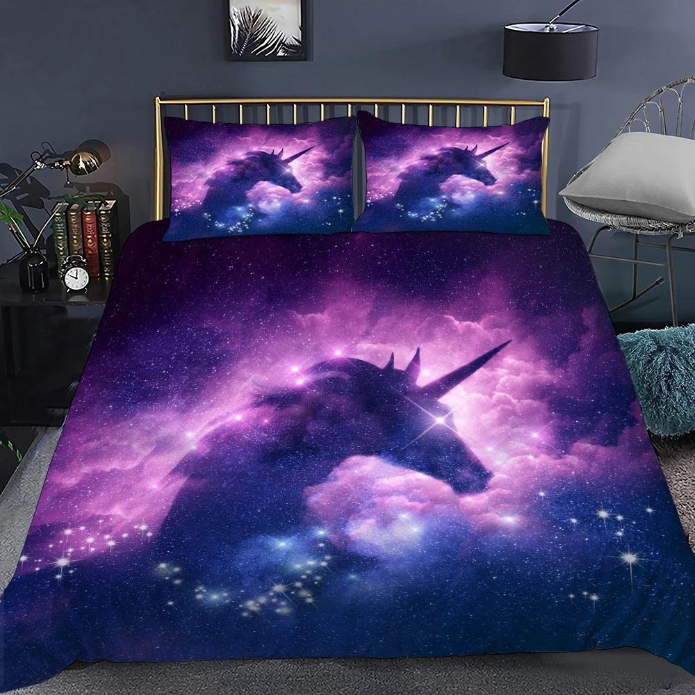 Unicorn Soft Duvet Cover Purple Pink Carton Dream Warm Comforter Cover Set Women Stars Rainbow Rhinestone Beding Set for Tenage Young Girls
