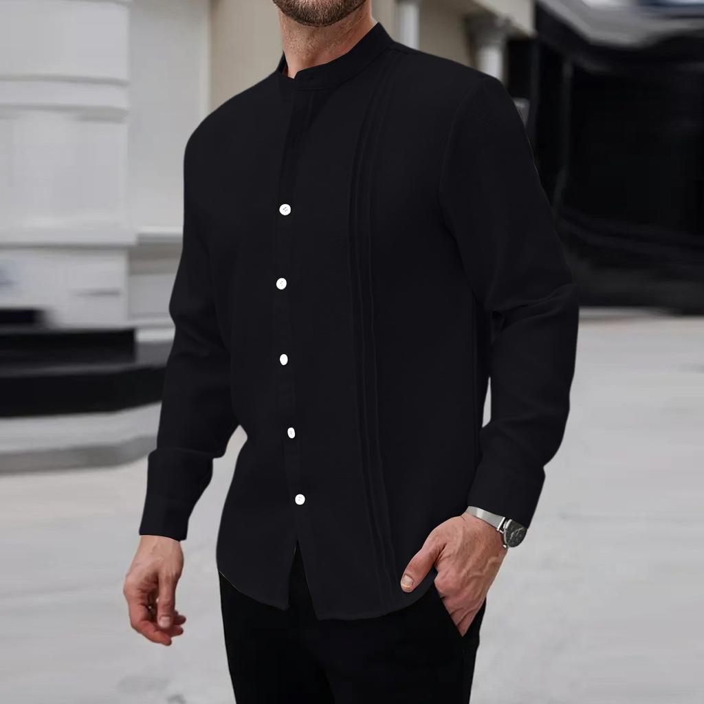 Мужская льняная рубашка с длинным рукавом, рубашка с отложным воротником, рубашка в стиле business casual, деловая рубашка, рубашка стандартного кроя