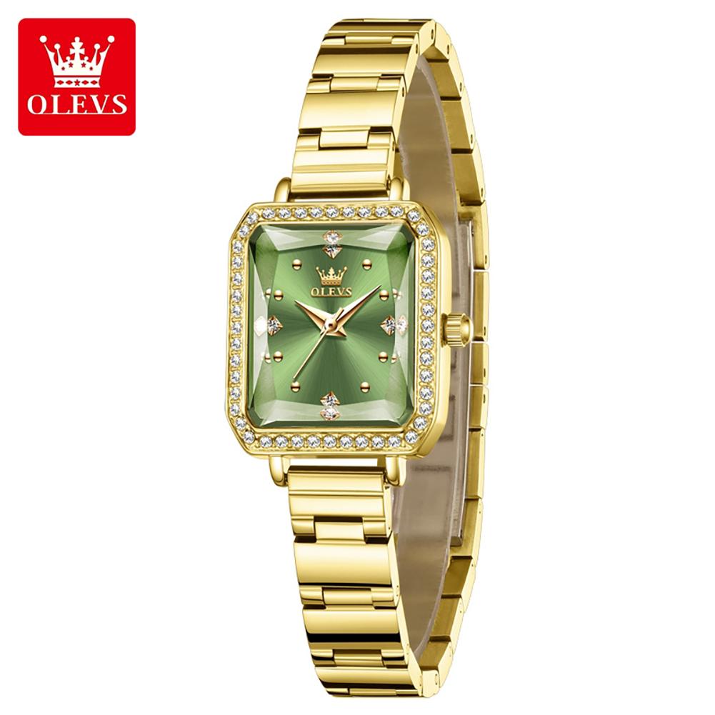 OLEVS Ladies Watch Simple Square Luxury Fashion Stainless Steel Gold Green Watches Women's Imported movement Quartz Wristwatches