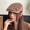 Retro Plaid Forward Hat Japanese All Match Beret Autumn and Winter Warm and Showy Little Literary Newsboy Painter Peaked Cap