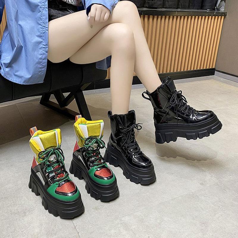 Fashion 2024 New Fashion Trend Street Cool Lace-up Combat Women Boots 7cm Chunky Heel Platform Women Boots Thick Height Casual Boots