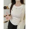 White Pleated Waist Pure Desire Short-sleeved Summer Bow Embroidered Shoulder T-shirt Women's Slim Short Small Flying Sleeve Top