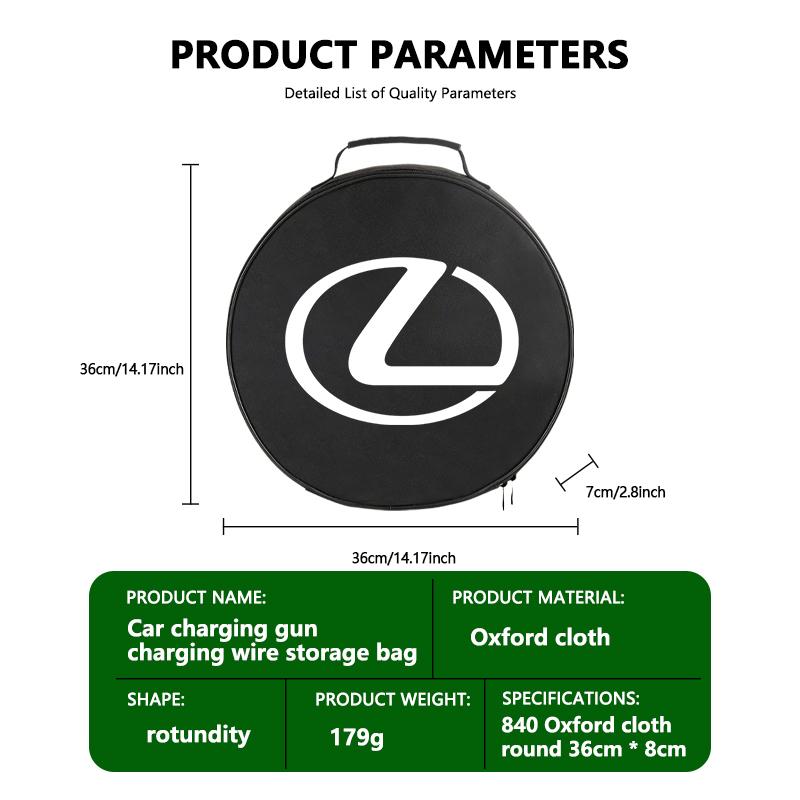 For Lexus Car Charging Cable Rechargeable Gun Storage Bag CT ES GS NX IS250 RX350 IS200 LX570 UX250h CT200h