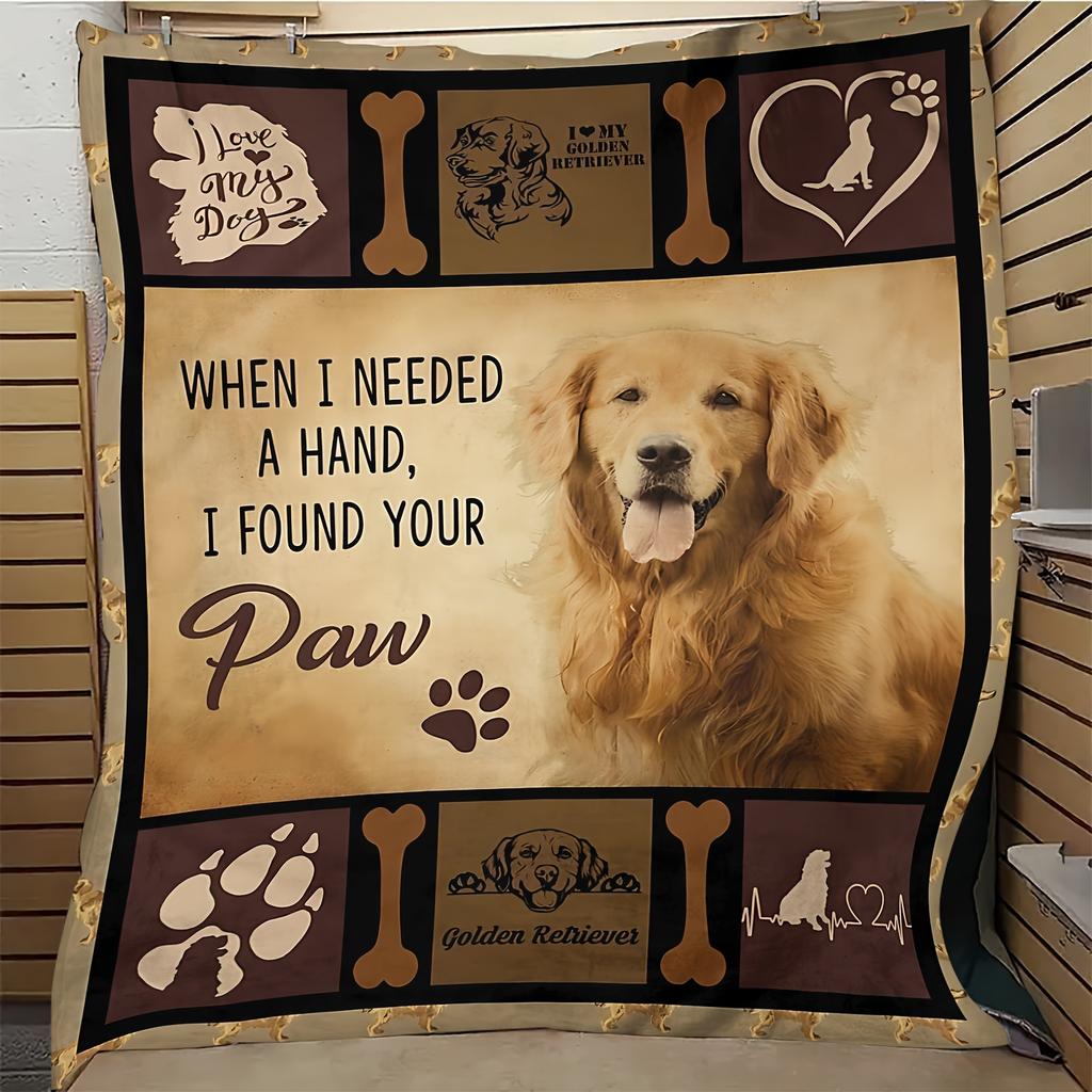 Vintage Golden Retriever Letter Cozy Throw Blanket, Cute Dog Couch Bed Warm Wrap, All Season Office Travel Decor Gift