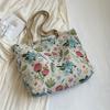 Large Floral Canvas Handbag with Shoulder Straps for Commuters and Students
