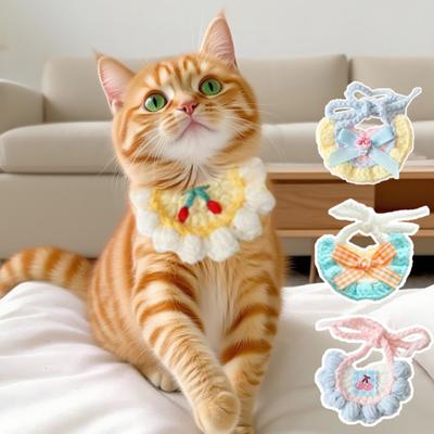 Вязаный слюнявчик для кошки Регулируемый Милый слюнявчик для питомца Мягкий Дышащий слюнявчик для питомца с Бантом Цветком для Кошек И Маленьких Собак Фото Реквизит