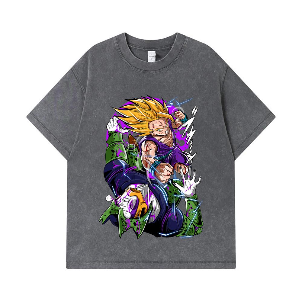 275 GSM Washed T-shirts 100% Cotton Dragon Ball V30 Gohan Cell Print Unisex Heavy Cotton T Shirt