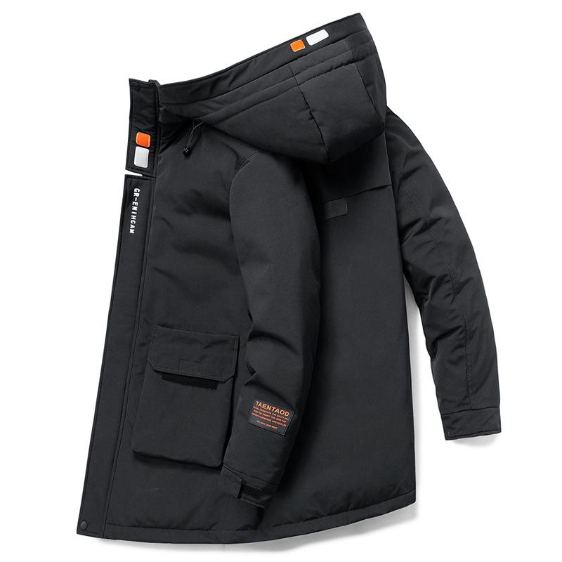 Зимняя мужская куртка-пуховик нового стиля, воротник-стойка, модная простая куртка с капюшоном, средней длины, утолщенная, теплая и морозостойкая, модный бренд для мужчин