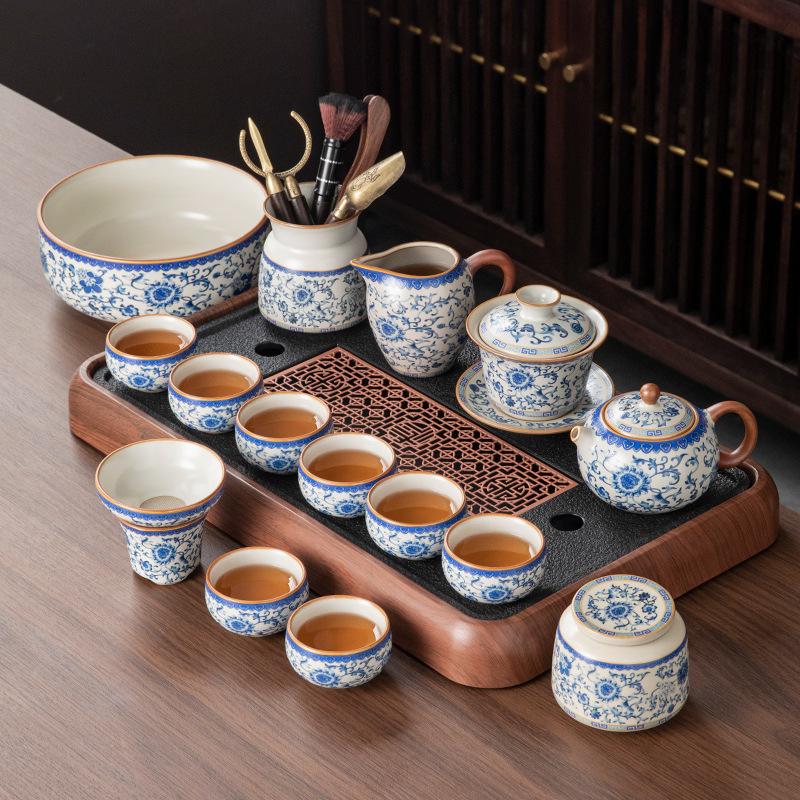 Office Tea Brewing Special Ru Kiln Kung Fu Tea Set, Household Ceramic Teapot, Teacup, Tea Table, a Complete Set