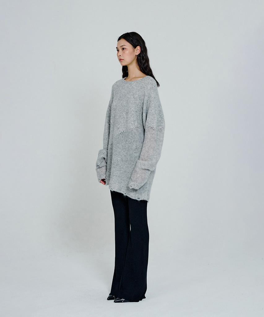 Deoaeteus Loose Fit Damage Knit Pullover_Grey