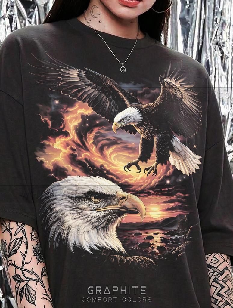 Bald Eagle Bird Lover Majestic Predator Comfort Colors® Tshirt, Sunset Wildlife Nature Vintage Bootleg 90s Graphic Y2K Tee