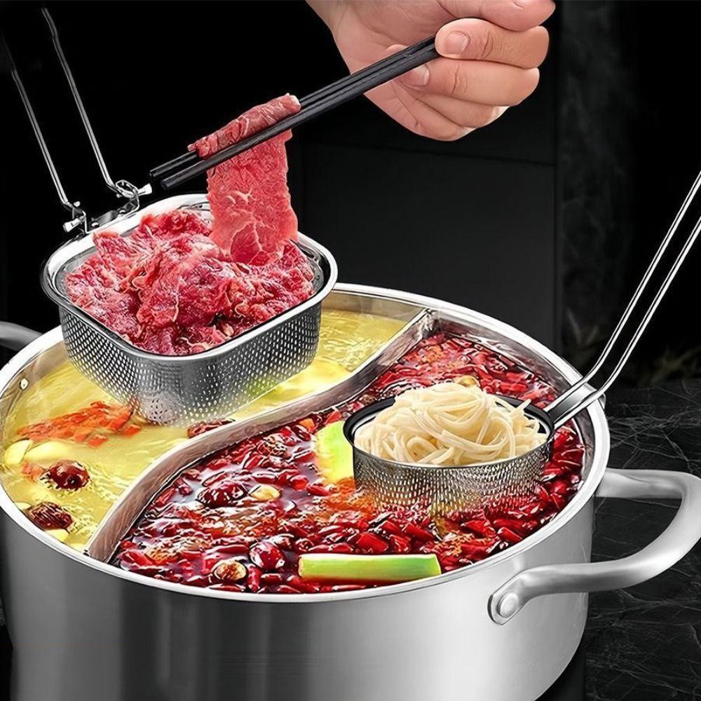 Складной фильтр для жарки с длинной ручкой из нержавеющей стали, сито, ложка-дуршлаг, горячая кастрюля