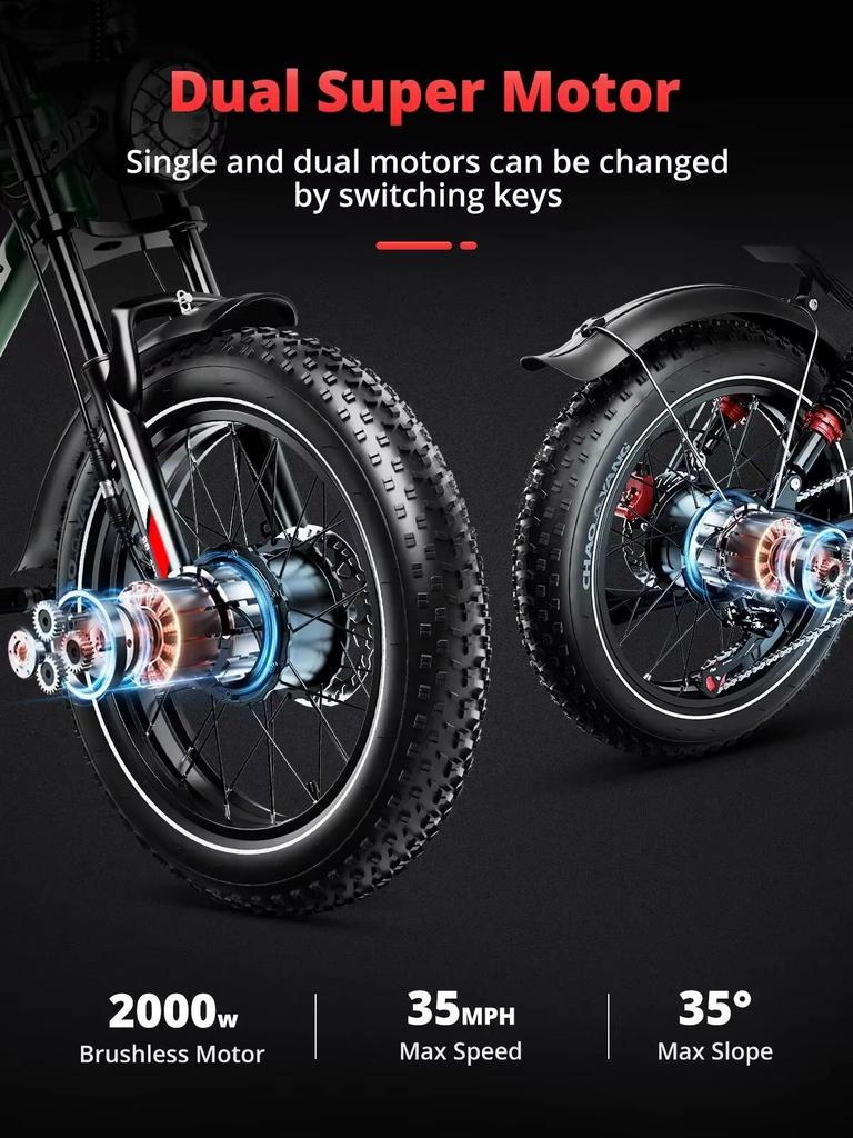 The new 2026 Aike 2000W electric motor with 48V 25AH battery, full suspension shock absorption, off-road electric bicycle.