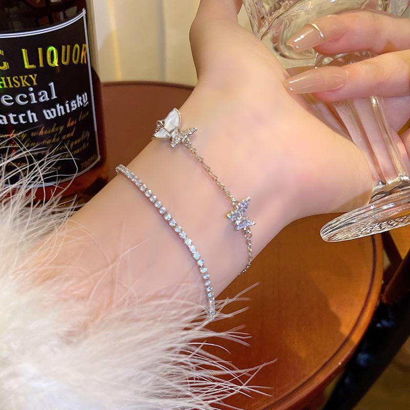 Women's Double Layer Zircon Butterfly Bracelet - Korean Light Luxury Jewelry for Students and Girlfriends