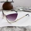 Sexy Cat Eye Punk Rimless Sunglasses Women  Luxury Brand Vintage Metal Frame Rhinestone Sun Glasses For Lady Eyewear UV400