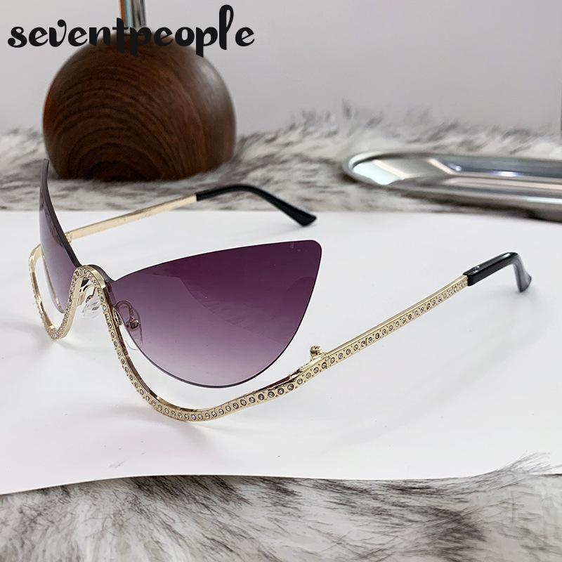 Sexy Cat Eye Punk Rimless Sunglasses Women Luxury Brand Vintage Metal Frame Rhinestone Sun Glasses For Lady Eyewear UV400