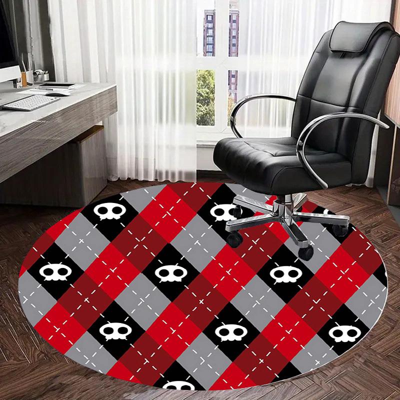 1pc Office Carpet Chair Mats Skull Argyle Pattern Perfect for Decorating Office Chairs, Living Rooms, Or Bedrooms