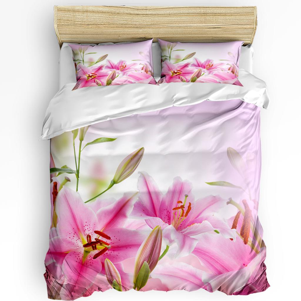 Цветы Листья Комплект постельного белья из 3 предметов для спальни, двуспальная кровать, домашний текстиль, пододеяльник, наволочка