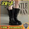 Fashion Short Boots Belt Buckle Locomotive Boxing Boots Women's Design Thick-soled Leather Boots Retro Medium Tube Thick Heel Knight Boots