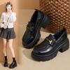 Autumn New Small Man Height Increase Black Women's Retro British Style Platform Small Leather Shoes