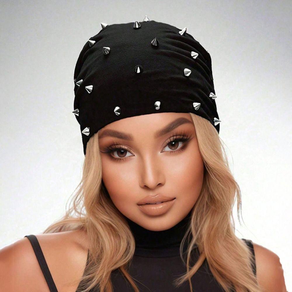 Black Grey Women Warm Hat Knitted Skullies Punk Style Knitted Hat Daily Wear