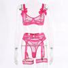 Bras & Bra Sets 5 Piece Bows Mesh Fishnet Sexy See Through Lingerie Set Women Black Blue Neon