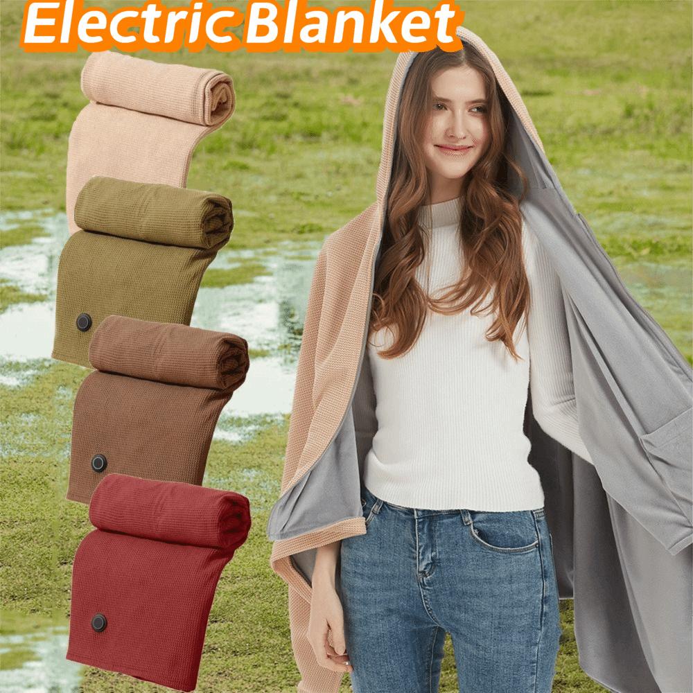 Soft Zippered Electric Blanket with Hat Adjustable Warm Heating Scarf USB Heated Shawl Travel Use