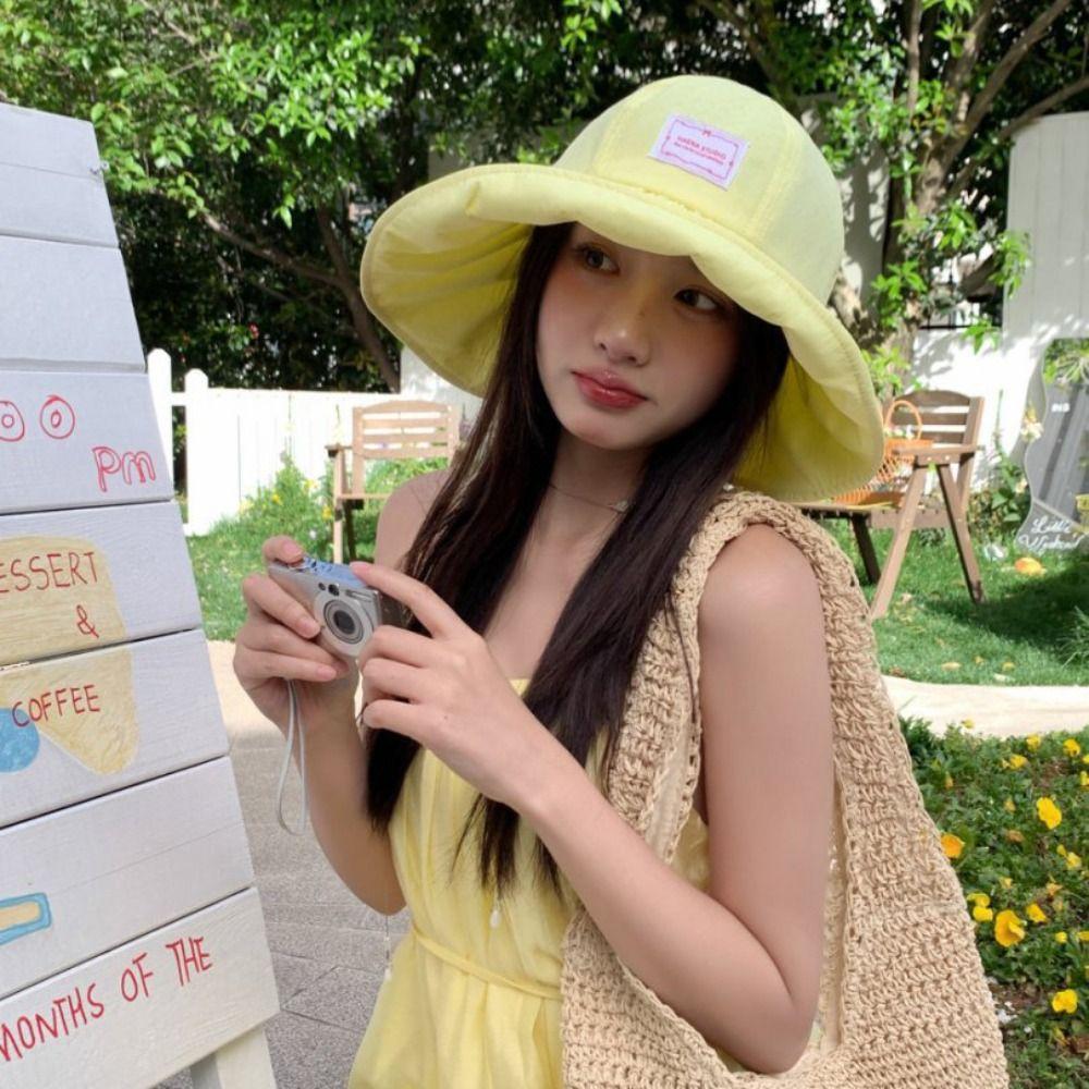 Dopamine Fisherman Hat with Drawstring Sun Protection Hat Summer Ladies Sun Hat  Outdoor