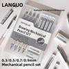 Металлический набор механических карандашей LANGUO 0,3/0,5/0,7/0,9 мм со стирательной резинкой для рисования, арта, набросков, с мягким захватом, школьные принадлежности, канцелярские товары