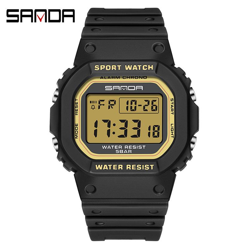 SANDA's New Square Single Display Movement Multi-functional Luminous Waterproof Outdoor Sports Student Electronic Watch