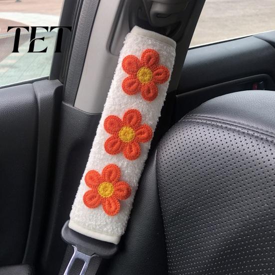 Car Seat Belt Covers Cute Floral Pads for Car, Soft Mesh Shoulder Yellow Wraps Strap Covers, Comfortable Universal Protective Cushions Adults Children