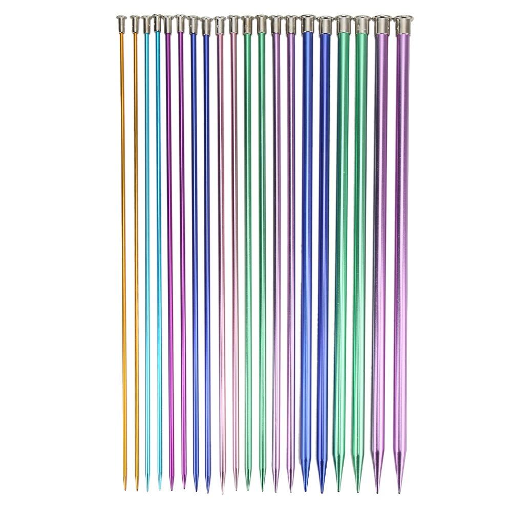 3.0-10.0mm Aluminum Knitting Needles 22pcs in 11 Sizes Colored Straight Needles  For Adults