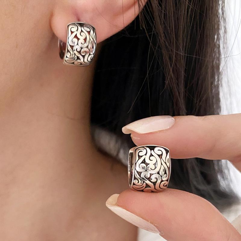 VENTFILLE 925 Silver Hotan Jade Earring for Women Grass Retro Texture Water Drop Trend Ethnic Jewelry Gift Dropshipping