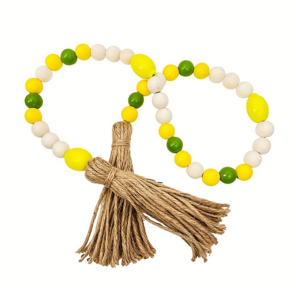 Лимонная деревянная гирлянда из бусин, кисточки в стиле фермерского дома, молитвенные бусины, декор для многоярусного подноса в виде ломтика лимона, богемное настенное украшение, домашний декор