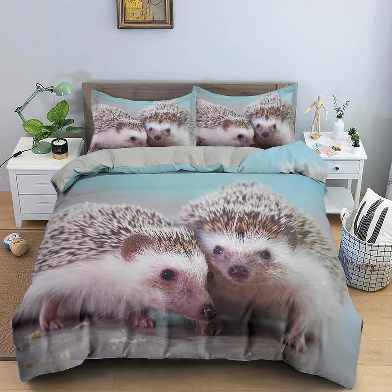 Пододеяльник с изображением ежа King Queen 3D Lovely Animal Комплект постельного белья для детей, подростков, взрослых, дикая природа, пододеяльник, наволочка, детские подарки
